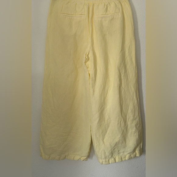 Loft Fluid Linen Blend Striped Wide Leg Crop Pants Yellow White Small Lined - Picture 3 of 8